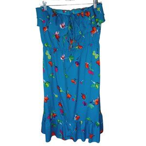 Old Navy Blue Floral Strapless Dress Size Large